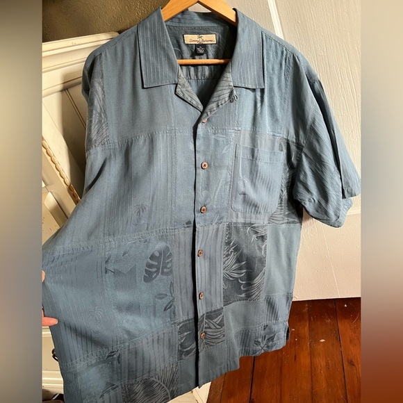 TOMMY BAHAMA Silk Vintage Slate Blue Window Pane Hawaiian Shirt Men’s Size XL - Picture 14 of 16